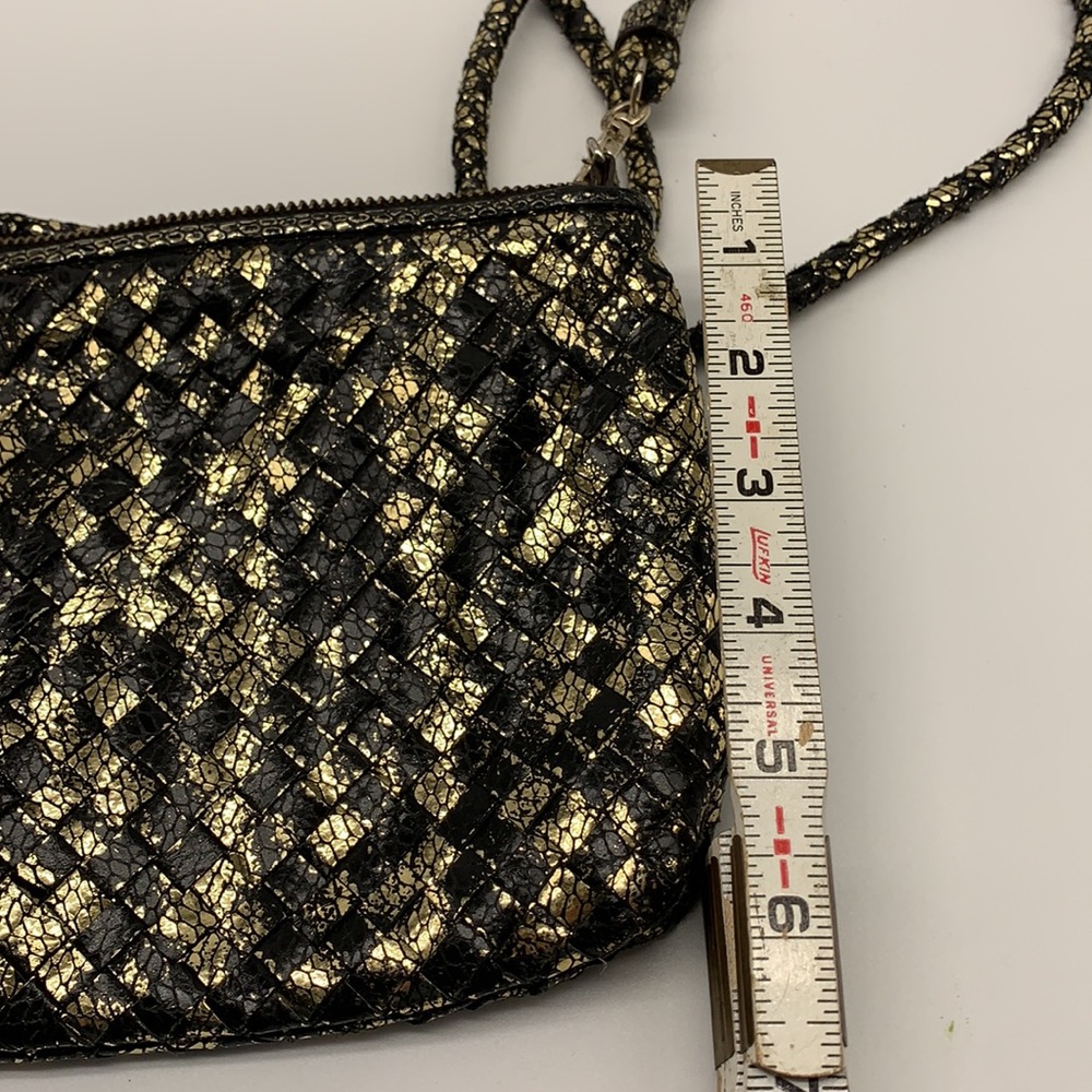 Elliott Lucca Black and Gold Leather Woven Crossbody Bag - Picture 6 of 8